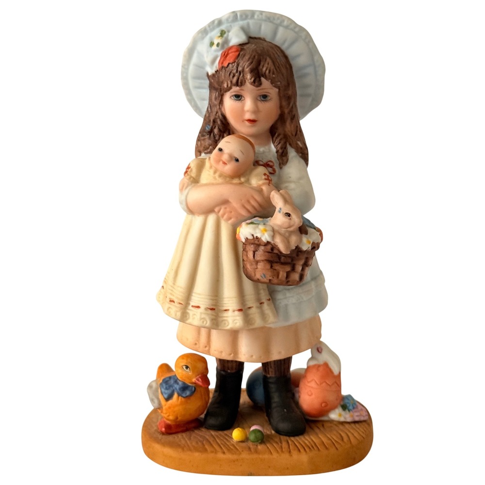 Jan Hagara Victoria Porcelain Figurine Girl with Doll Bunny Royal Orleans 1982